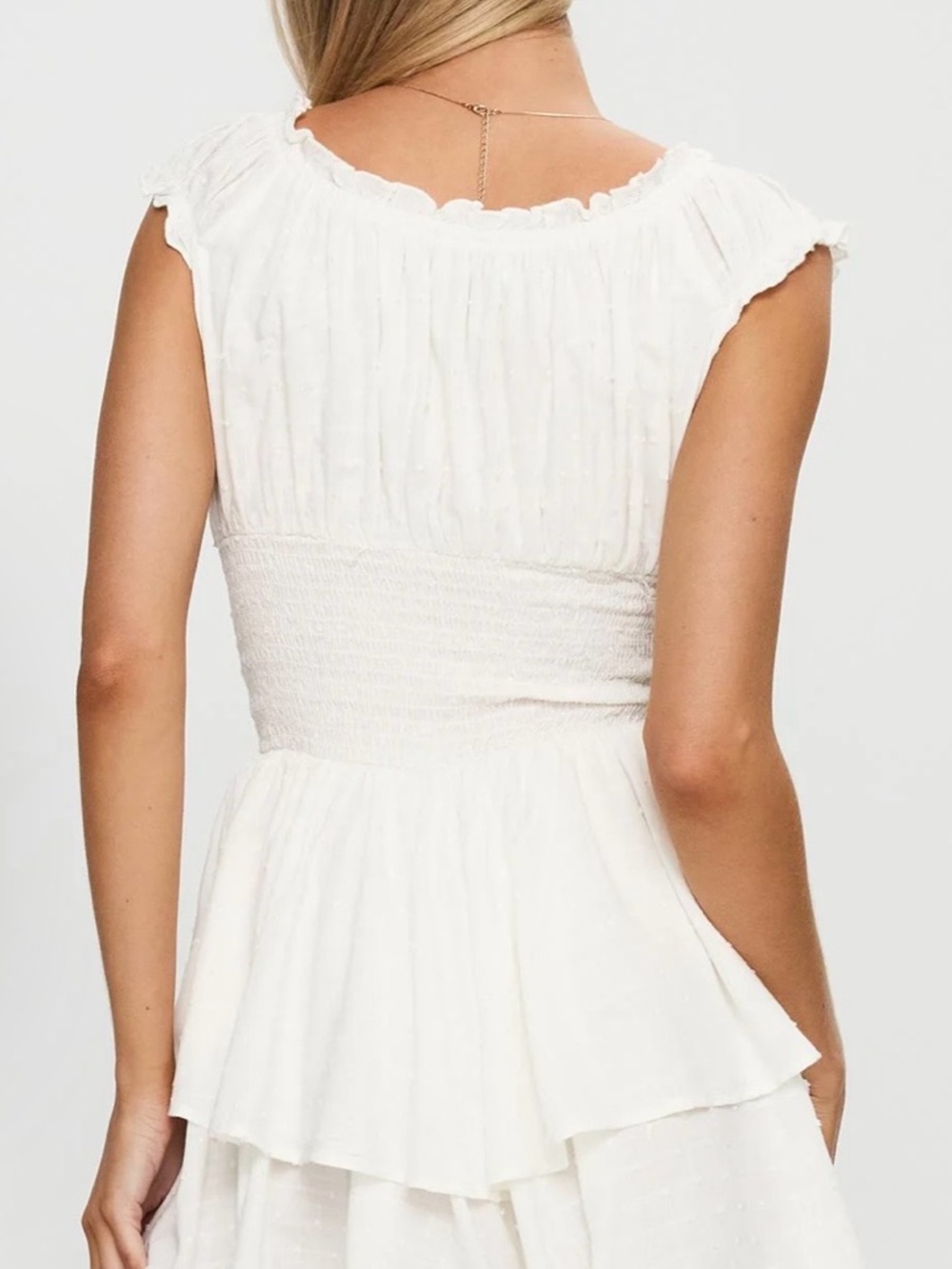 Princess Poly Cream Off Shoulder Ruffle Mini Dress Romper Build In Shorts Size 4 - Picture 3 of 8